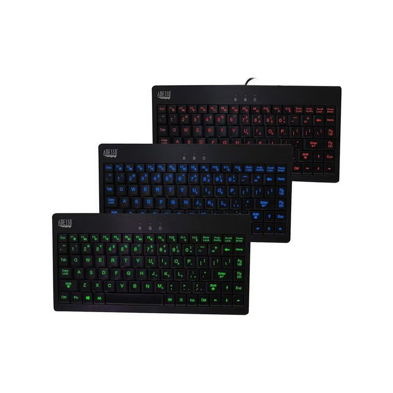 Adesso AKB-110EB - SlimTouch 110 3-Color Illuminated Mini Keyboard 12 inches Black