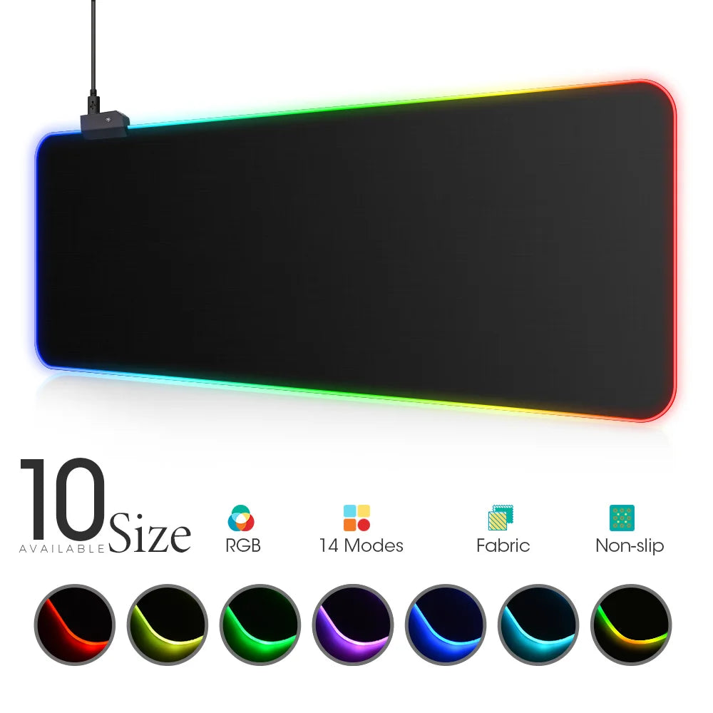 RGB LED Gaming Mousepad — 14 Light Modes | 10 Sizes | Waterproof