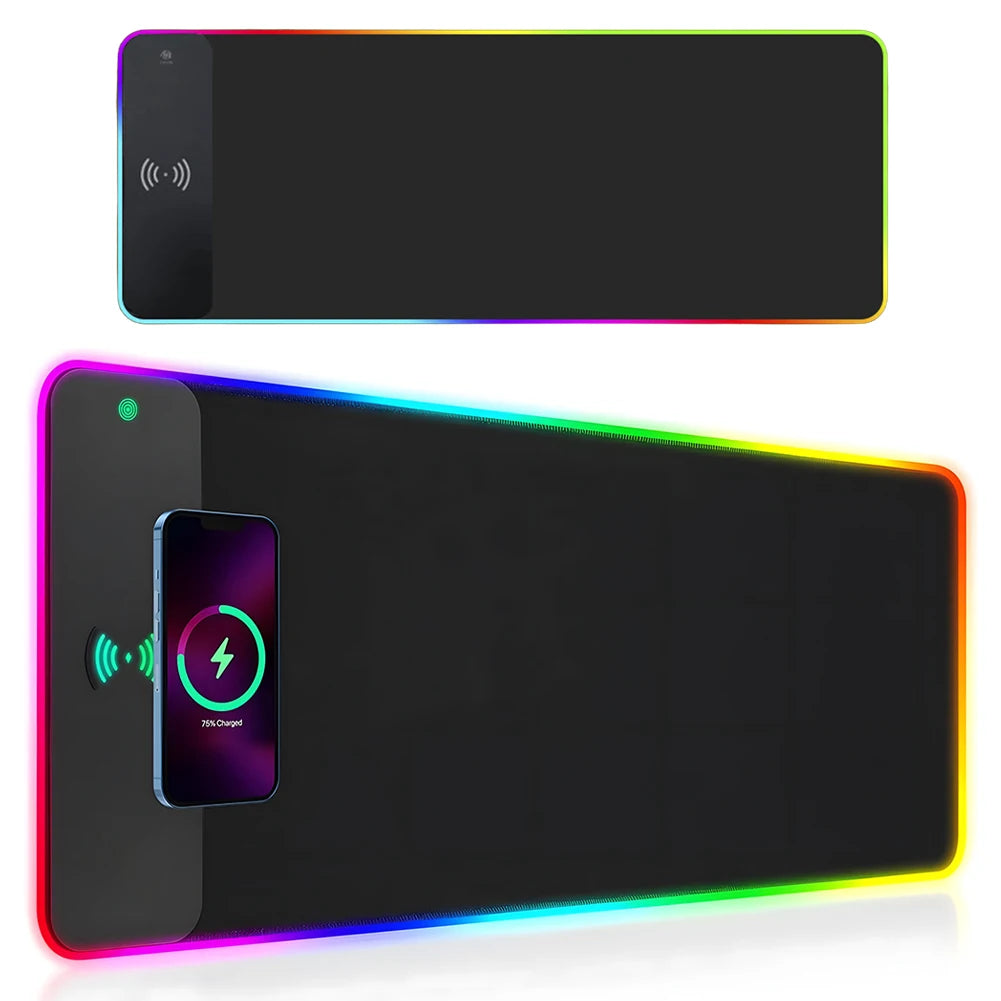 Pro Gaming Desk Mat – RGB LED & Built-in Wireless Charging Pad