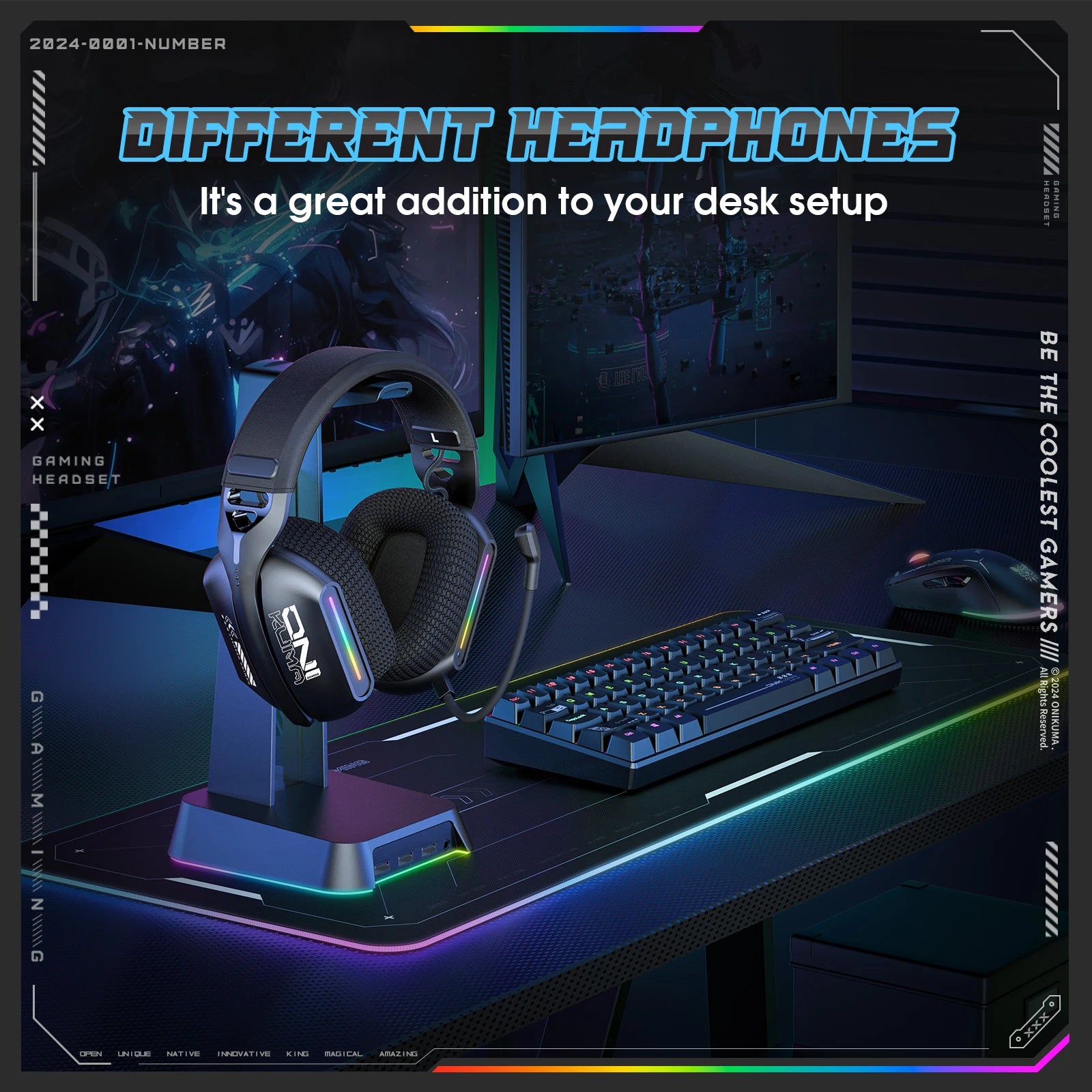 ONIKUMA GT808 — Pro Wireless Headset, 3 Modes, RGB, HD Mic