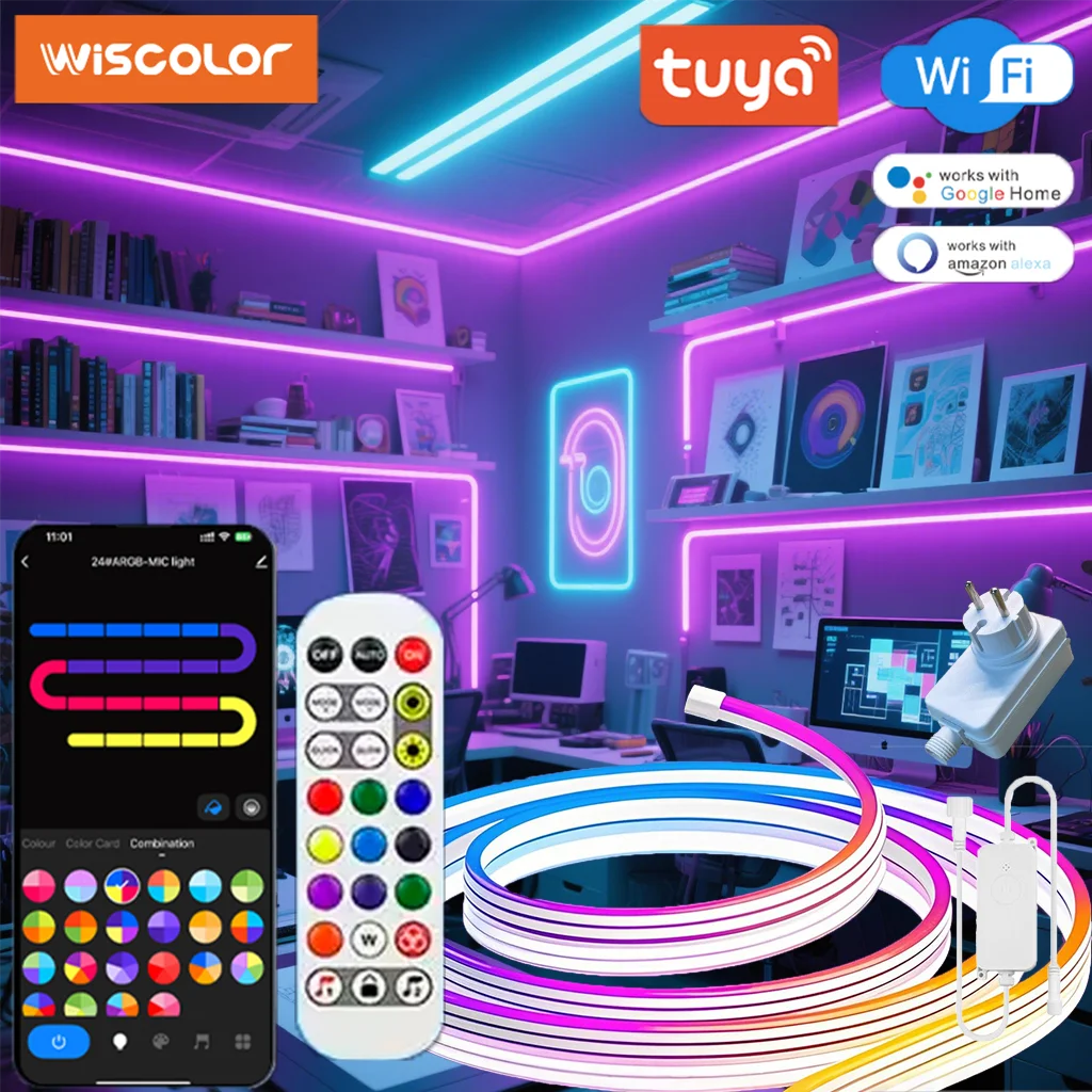 WISCOLOR 24V Smart RGB Neon Strip Lights — WiFi & Voice Control | Gaming & Home Decor