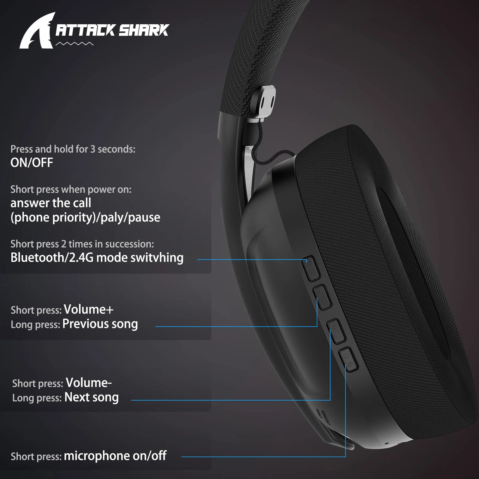 Attack Shark L80 Wireless Gaming Headset | 5.1 Surround, Tri-Mode & Detachable Mic