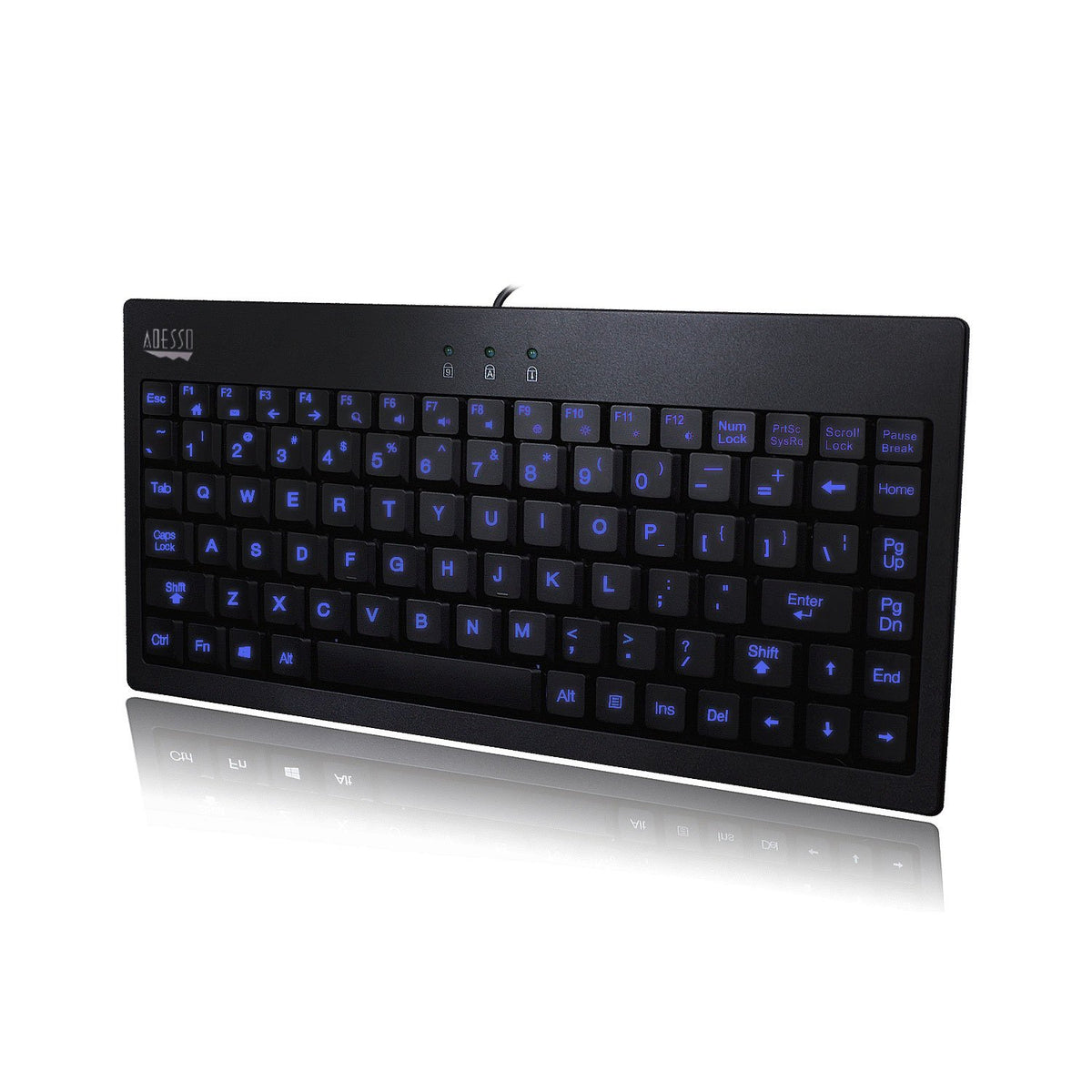 Adesso AKB-110EB - SlimTouch 110 3-Color Illuminated Mini Keyboard 12 inches Black