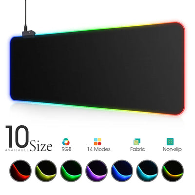 RGB LED Gaming Mousepad — 14 Light Modes | 10 Sizes | Waterproof