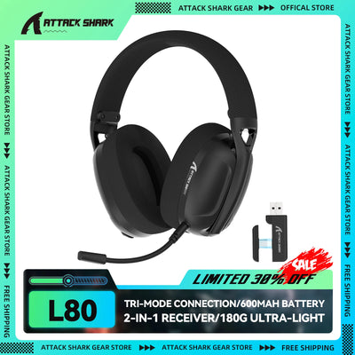 Attack Shark L80 Wireless Gaming Headset | 5.1 Surround, Tri-Mode & Detachable Mic