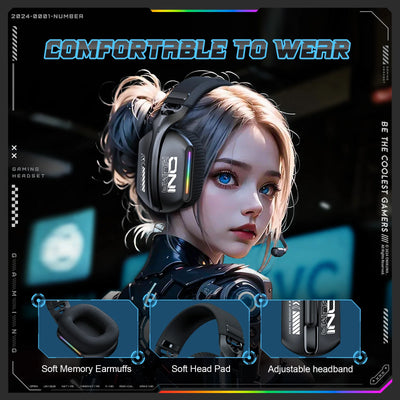 ONIKUMA GT808 — Pro Wireless Headset, 3 Modes, RGB, HD Mic