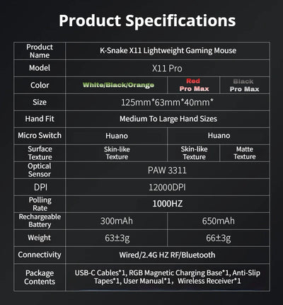 K-Snake X11PM Wireless Bluetooth Gaming Mouse