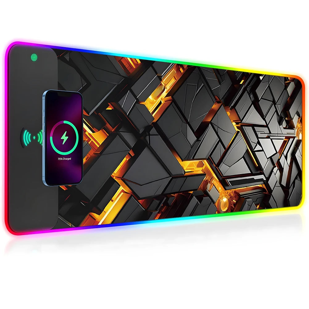 Pro Gaming Desk Mat – RGB LED & Built-in Wireless Charging Pad