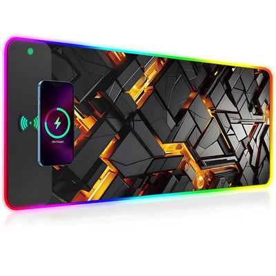 Pro Gaming Desk Mat – RGB LED & Built-in Wireless Charging Pad