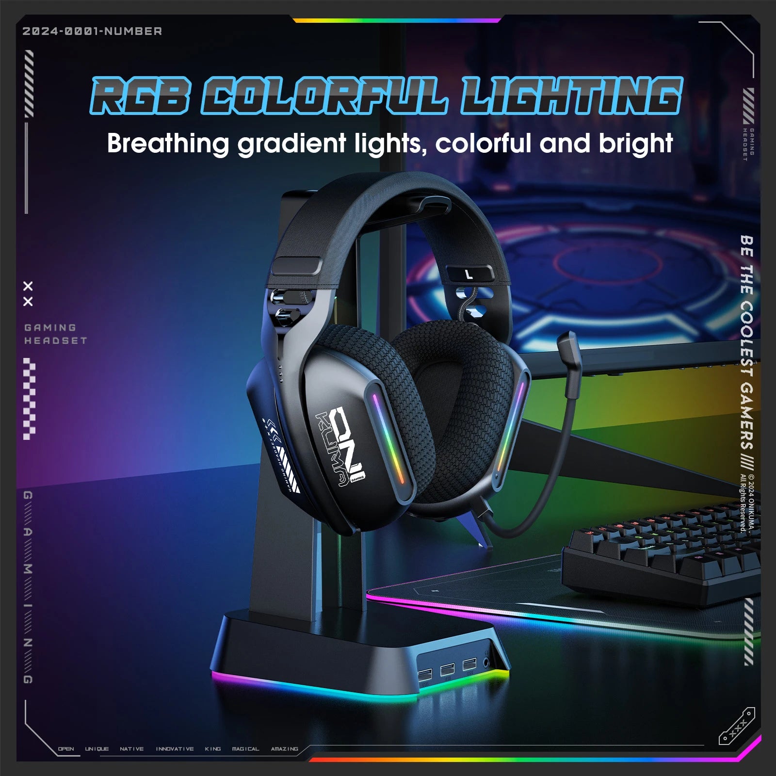 ONIKUMA GT808 — Pro Wireless Headset, 3 Modes, RGB, HD Mic