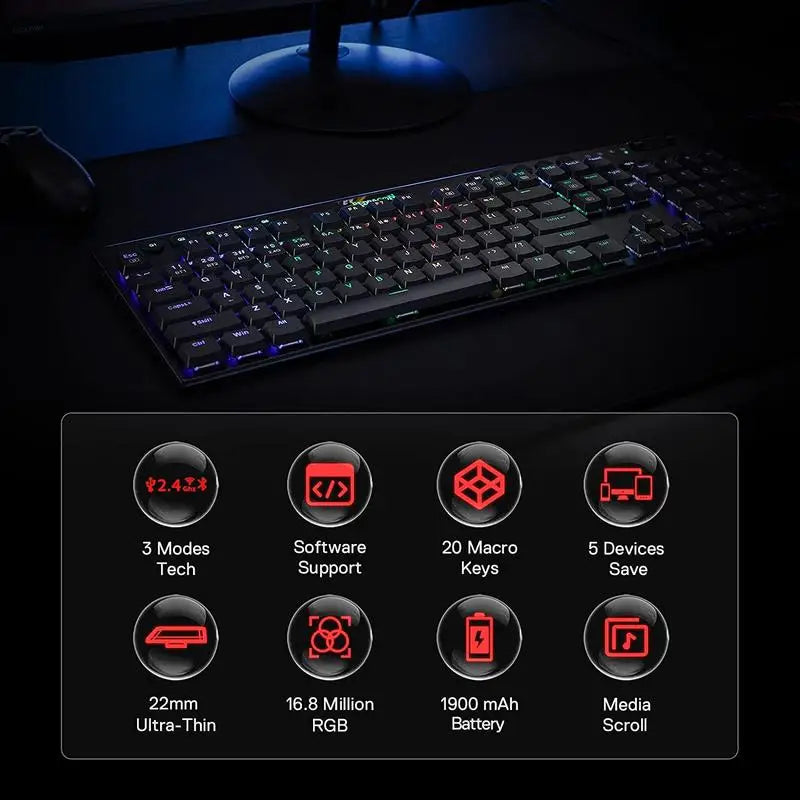 Redragon K618 Horus — Tri-Mode Wireless Mechanical Keyboard