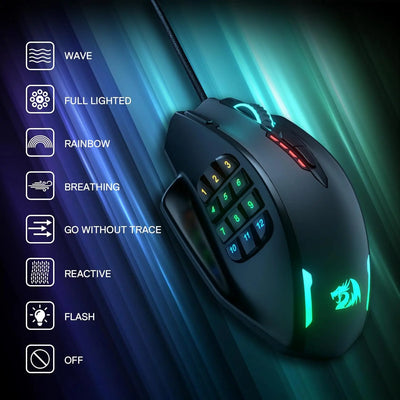 Redragon M908 | Wired Gaming Mouse — 18 Programmable Buttons | RGB