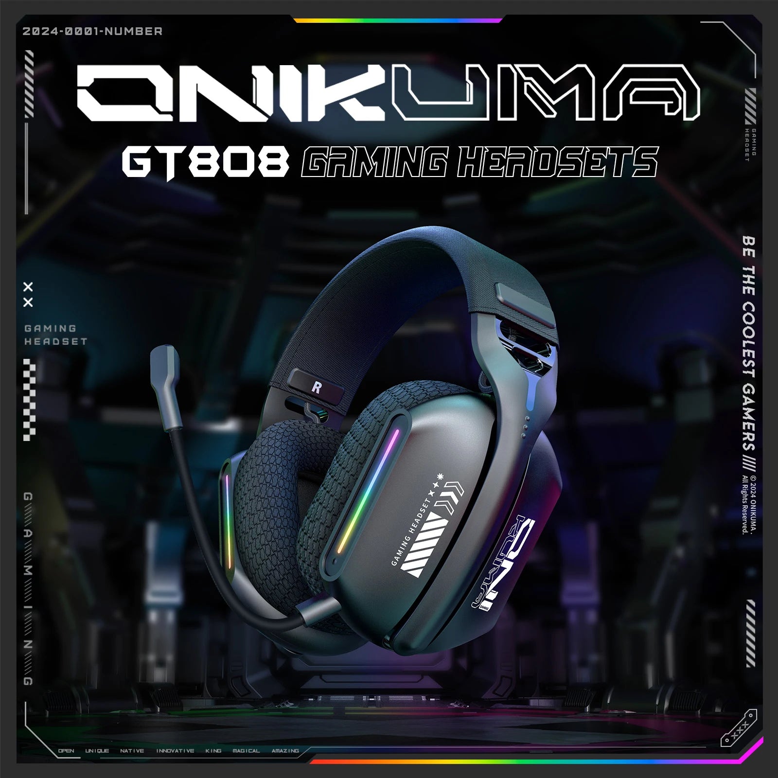 ONIKUMA GT808 — Pro Wireless Headset, 3 Modes, RGB, HD Mic