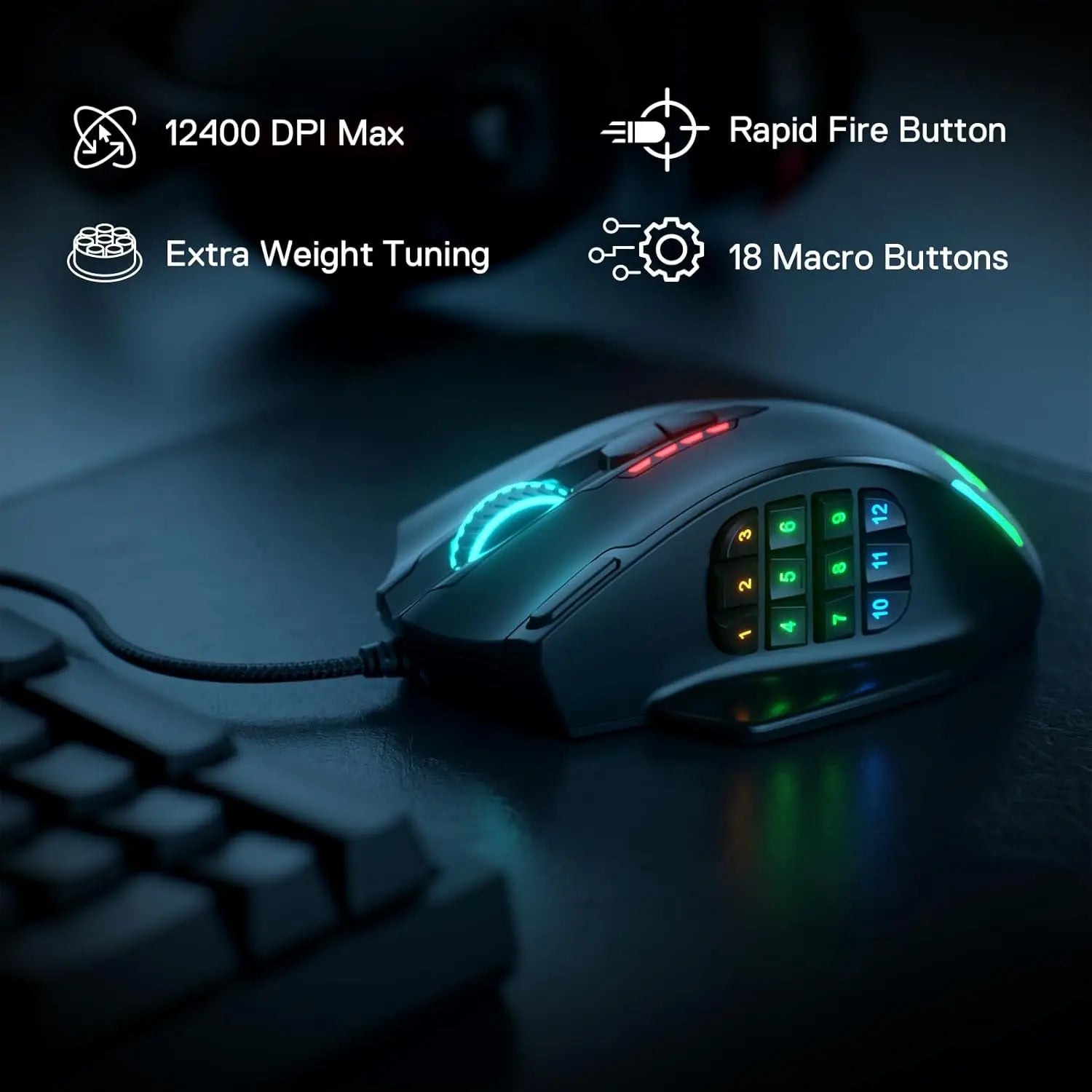 Redragon M908 | Wired Gaming Mouse — 18 Programmable Buttons | RGB