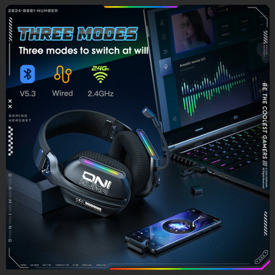 ONIKUMA GT808 — Pro Wireless Headset, 3 Modes, RGB, HD Mic
