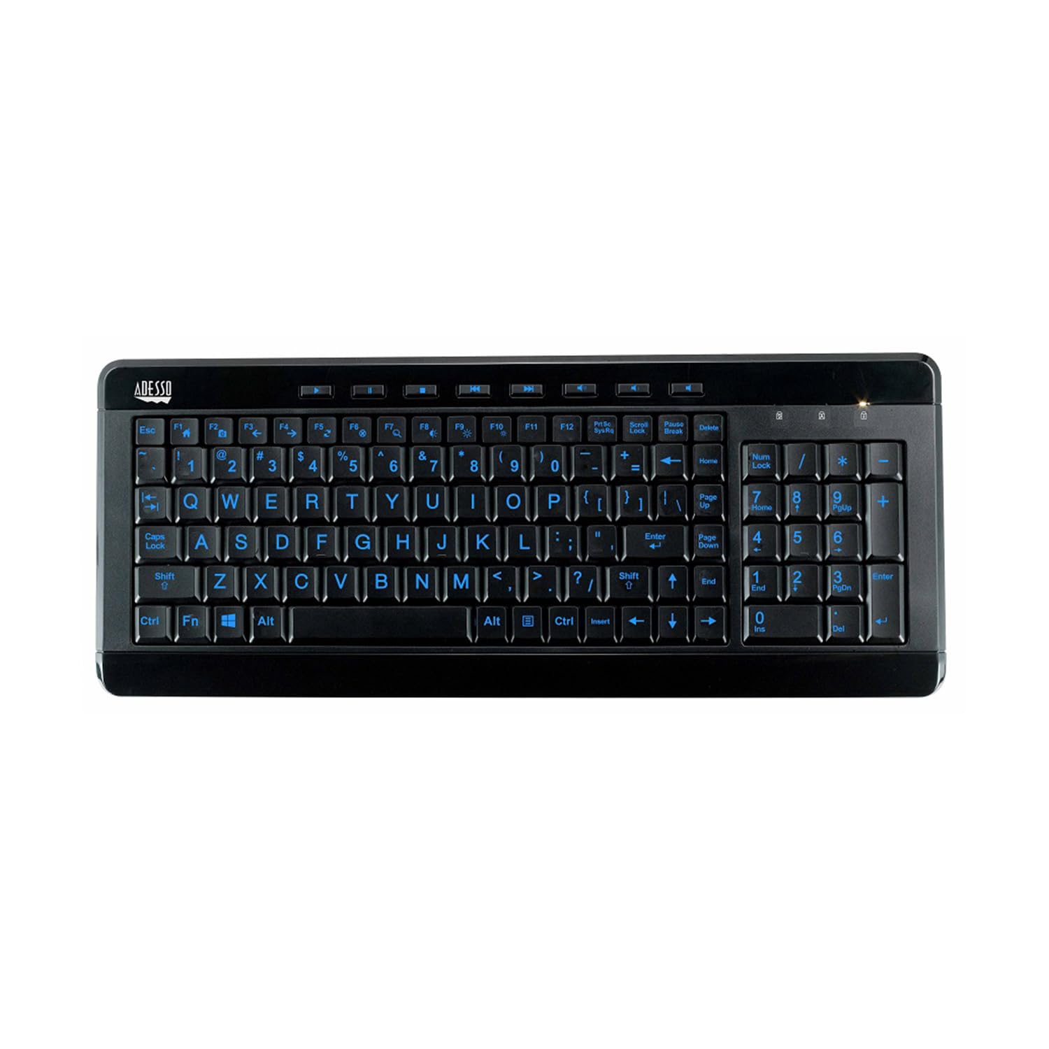 Adesso AKB-120EB 3-Color Illuminated Compact Multimedia Keyboard with Large Print Keys and Hotkeys